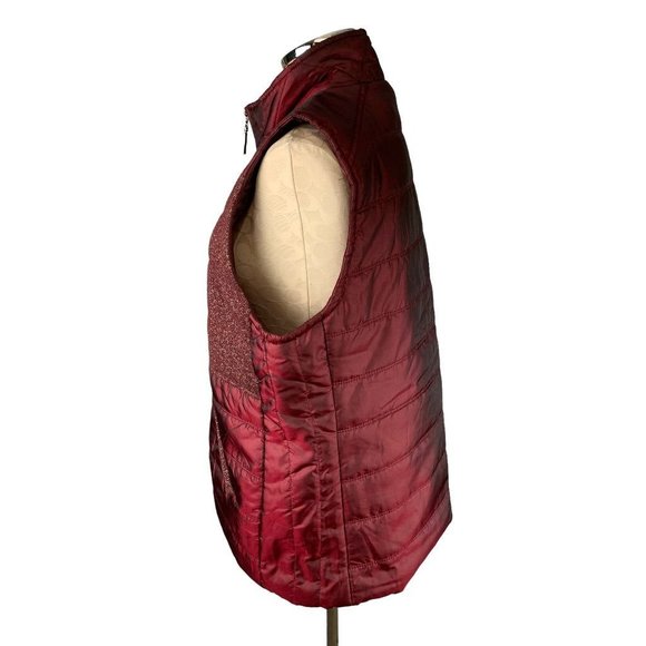 Large Casual Identity Women's Full Zip Burgundy Metallic Lightweight Puffer Vest - Picture 5 of 9